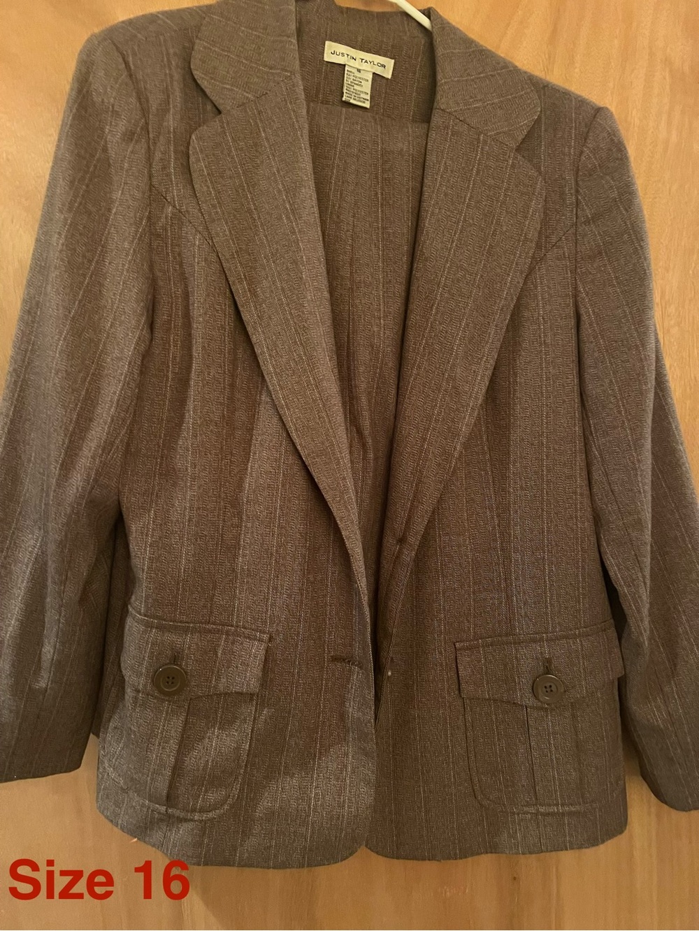 Justin Taylor Brown / Light Blue Pinstripe Blazer and matching slacks.